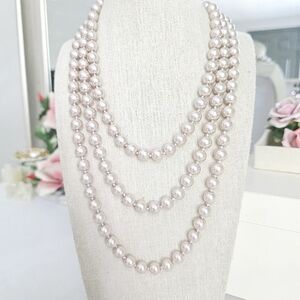 VINTAGE Grayish Pink Glass Pearl Long Necklace